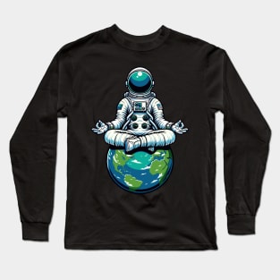 Meditating Astronaut Earth Spaceman Astronomer Cosmos Long Sleeve T-Shirt